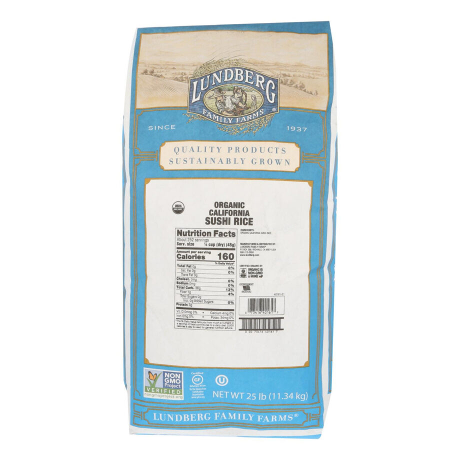 Lundberg Family Farms Organic Sushi Short Grain White Rice - Single Bulk Item - 25LB (25x#)